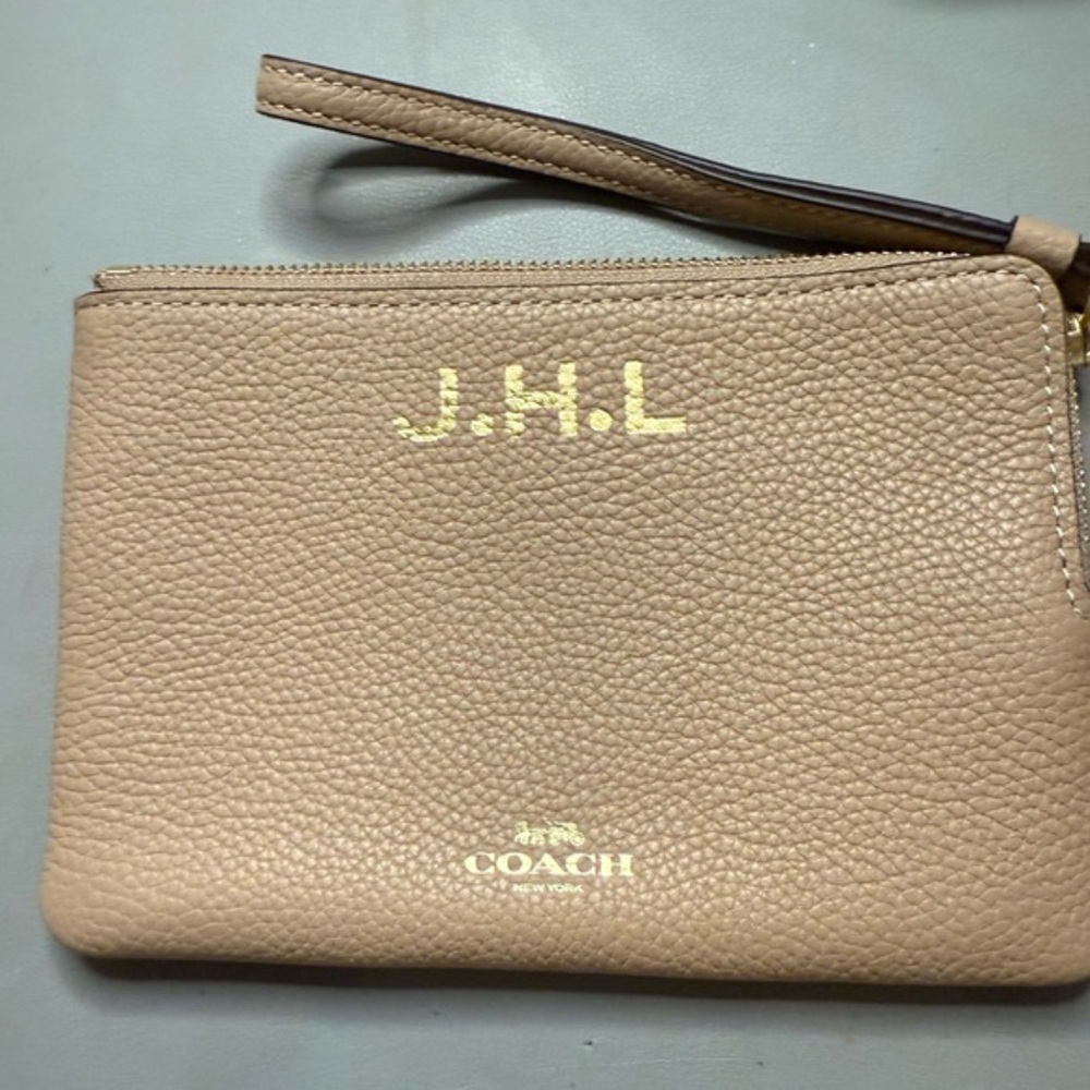 Coach Tan Leather Wristlet with Monogram